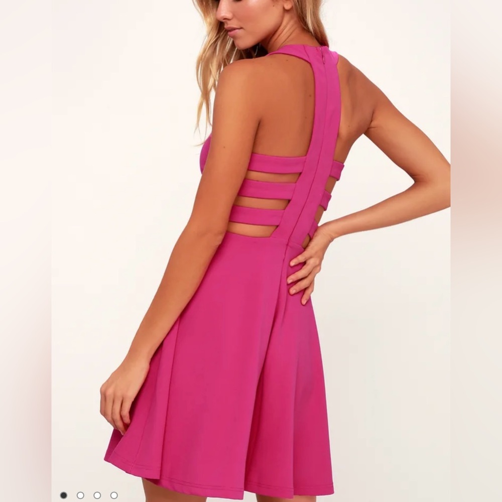 NWT- Call Back Fuchsia Backless Skater Dress size M